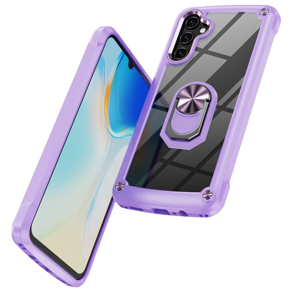 For Samsung Galaxy A14 5G / A14 4G Electroplated Protective Back Case PC + TPU Shockproof Cover with Metal Ring Kickstand - Purple - 2