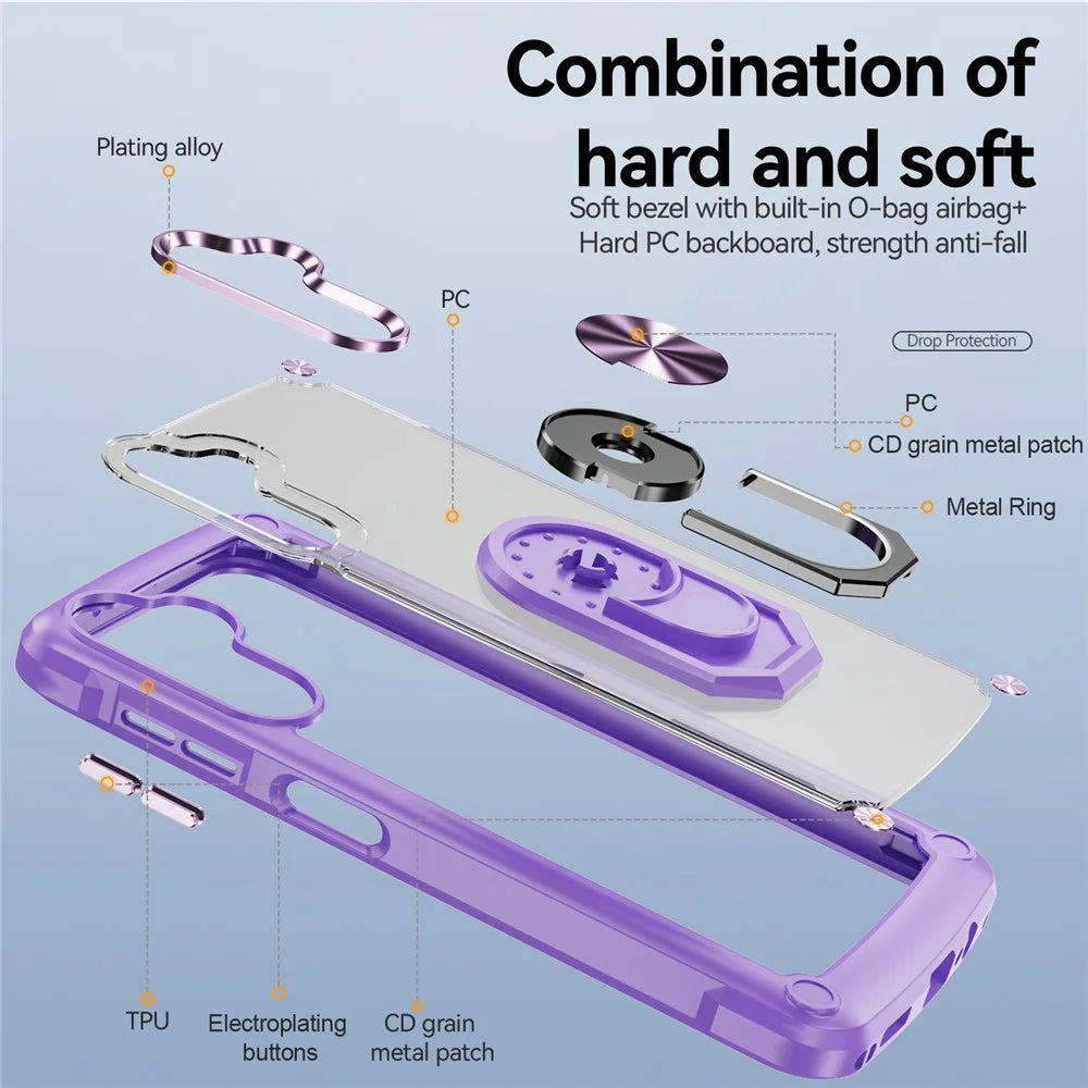 For Samsung Galaxy A14 5G / A14 4G Electroplated Protective Back Case PC + TPU Shockproof Cover with Metal Ring Kickstand - Purple - 3