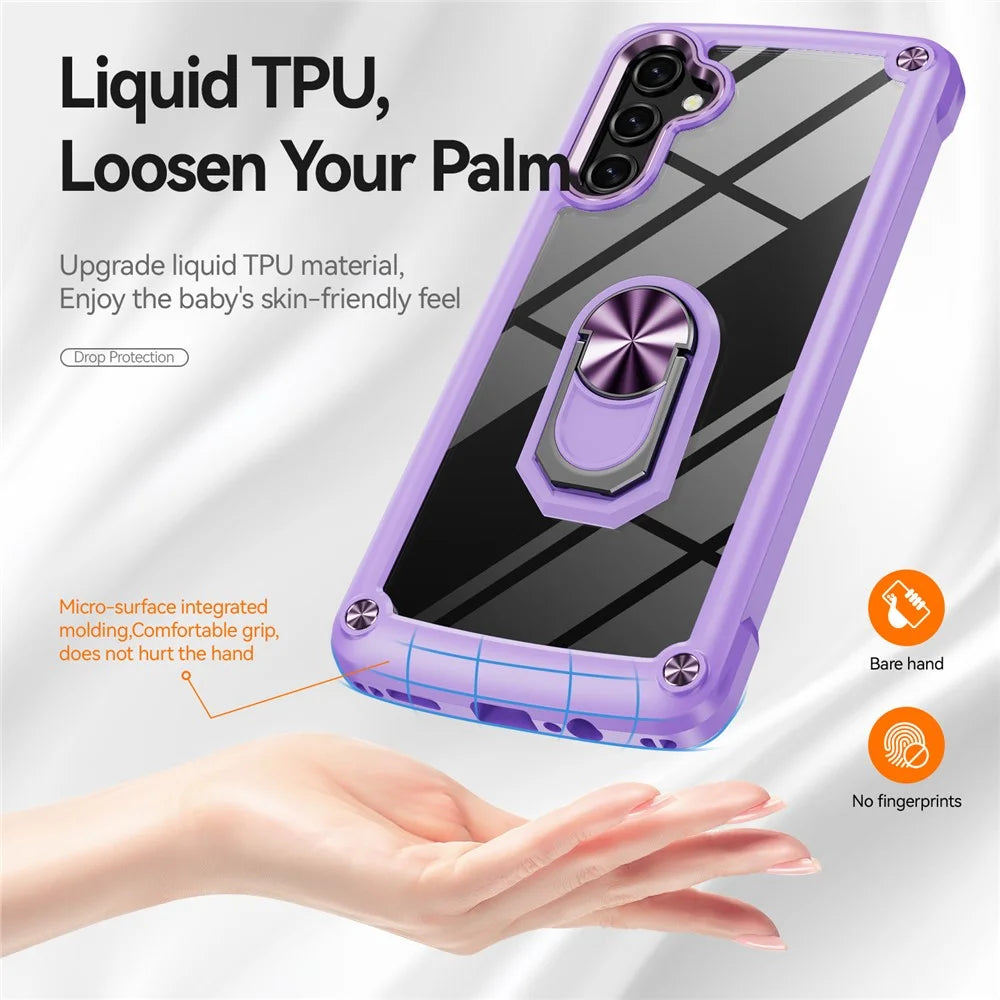 For Samsung Galaxy A14 5G / A14 4G Electroplated Protective Back Case PC + TPU Shockproof Cover with Metal Ring Kickstand - Purple - 4