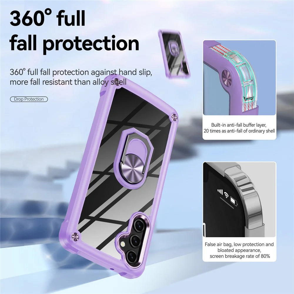 For Samsung Galaxy A14 5G / A14 4G Electroplated Protective Back Case PC + TPU Shockproof Cover with Metal Ring Kickstand - Purple - 5