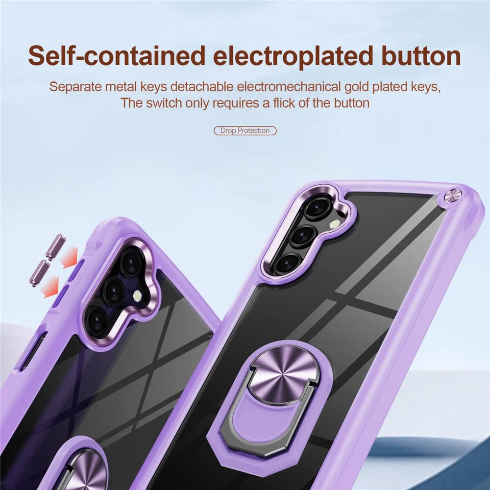 For Samsung Galaxy A14 5G / A14 4G Electroplated Protective Back Case PC + TPU Shockproof Cover with Metal Ring Kickstand - Purple - 6