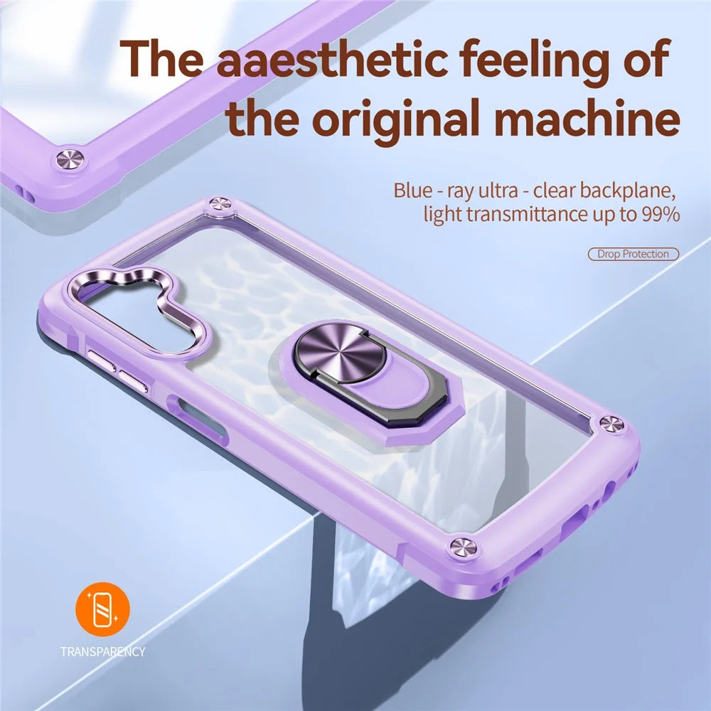 For Samsung Galaxy A14 5G / A14 4G Electroplated Protective Back Case PC + TPU Shockproof Cover with Metal Ring Kickstand - Purple - 7