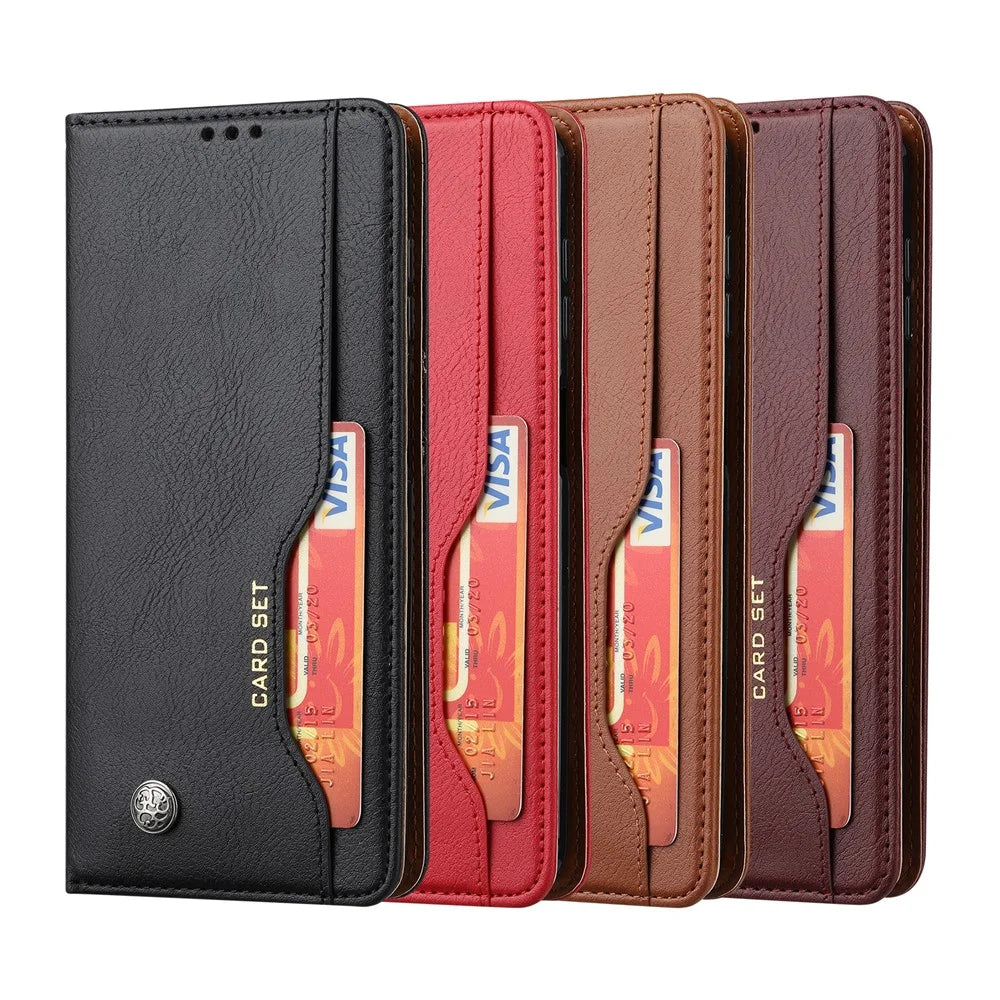 For Samsung Galaxy A14 5G / 4G Outer Card Slot PU Leather Case Magnetic Auto-absorbed Wallet Stand Phone Cover - Brown - 5