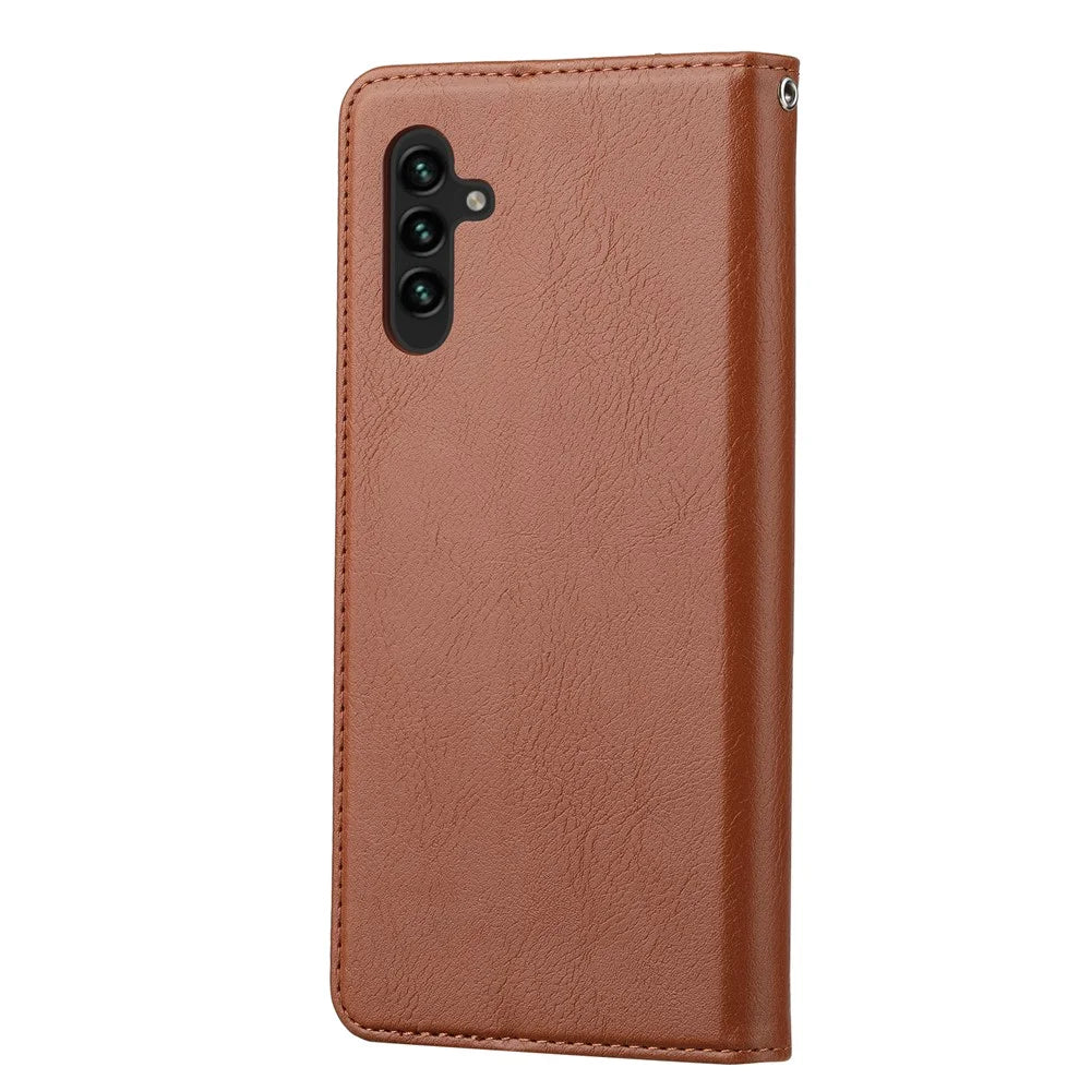 For Samsung Galaxy A14 5G / 4G Outer Card Slot PU Leather Case Magnetic Auto-absorbed Wallet Stand Phone Cover - Brown - 7