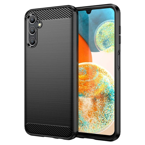 For Samsung Galaxy A14 4G / 5G Flexible TPU Phone Back Cover Brushed Carbon Fiber Texture Drop Protection Phone Case - Black - 1