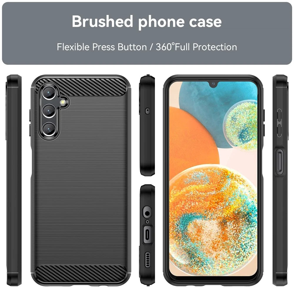 For Samsung Galaxy A14 4G / 5G Flexible TPU Phone Back Cover Brushed Carbon Fiber Texture Drop Protection Phone Case - Black - 2