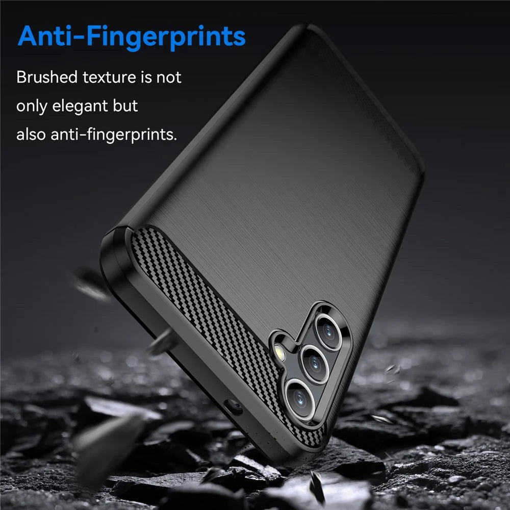 For Samsung Galaxy A14 4G / 5G Flexible TPU Phone Back Cover Brushed Carbon Fiber Texture Drop Protection Phone Case - Black - 3