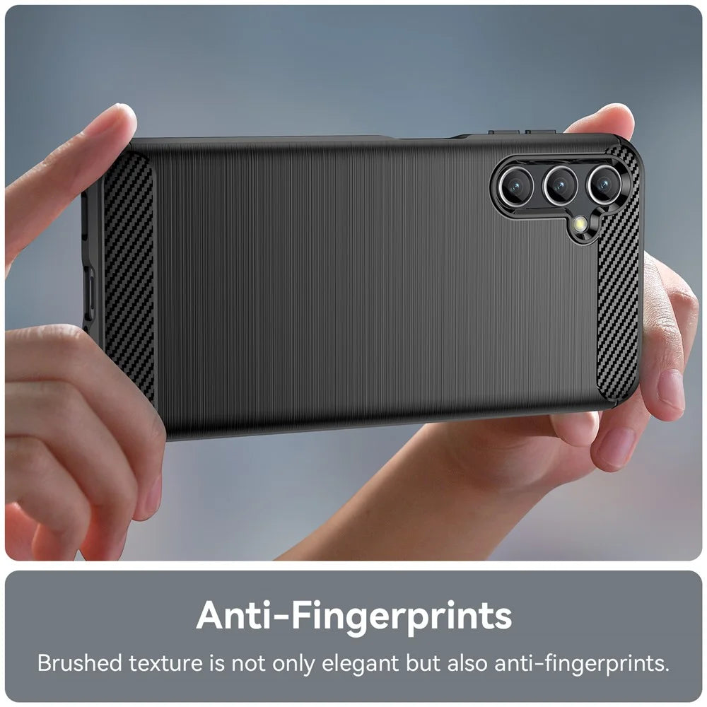 For Samsung Galaxy A14 4G / 5G Flexible TPU Phone Back Cover Brushed Carbon Fiber Texture Drop Protection Phone Case - Black - 5