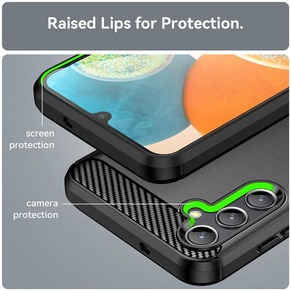 For Samsung Galaxy A14 4G / 5G Flexible TPU Phone Back Cover Brushed Carbon Fiber Texture Drop Protection Phone Case - Black - 6