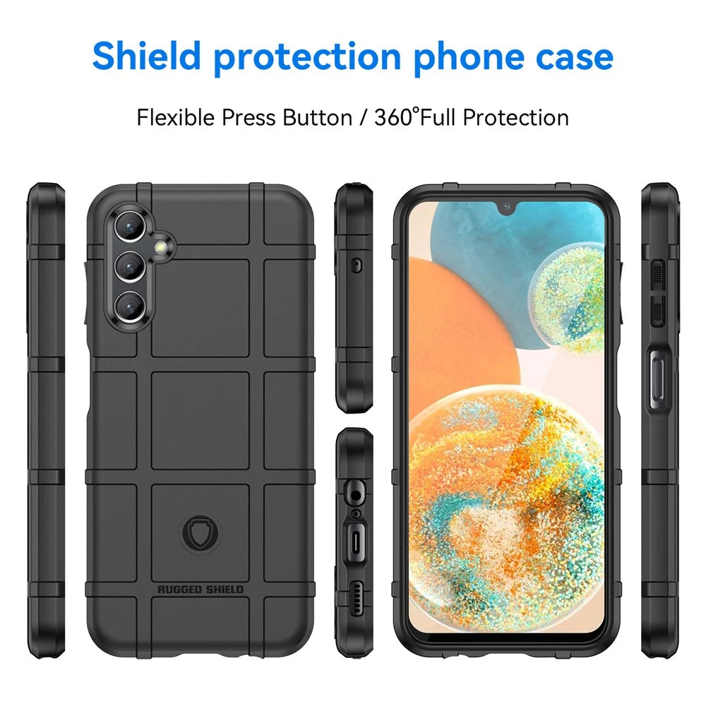 Smartphone Protective Case for Samsung Galaxy A14 4G / 5G, Fall Proof Rugged Square Grid Texture Shockproof Soft TPU Case - Black - 2