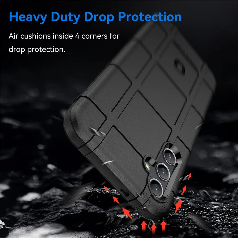 Smartphone Protective Case for Samsung Galaxy A14 4G / 5G, Fall Proof Rugged Square Grid Texture Shockproof Soft TPU Case - Black - 3