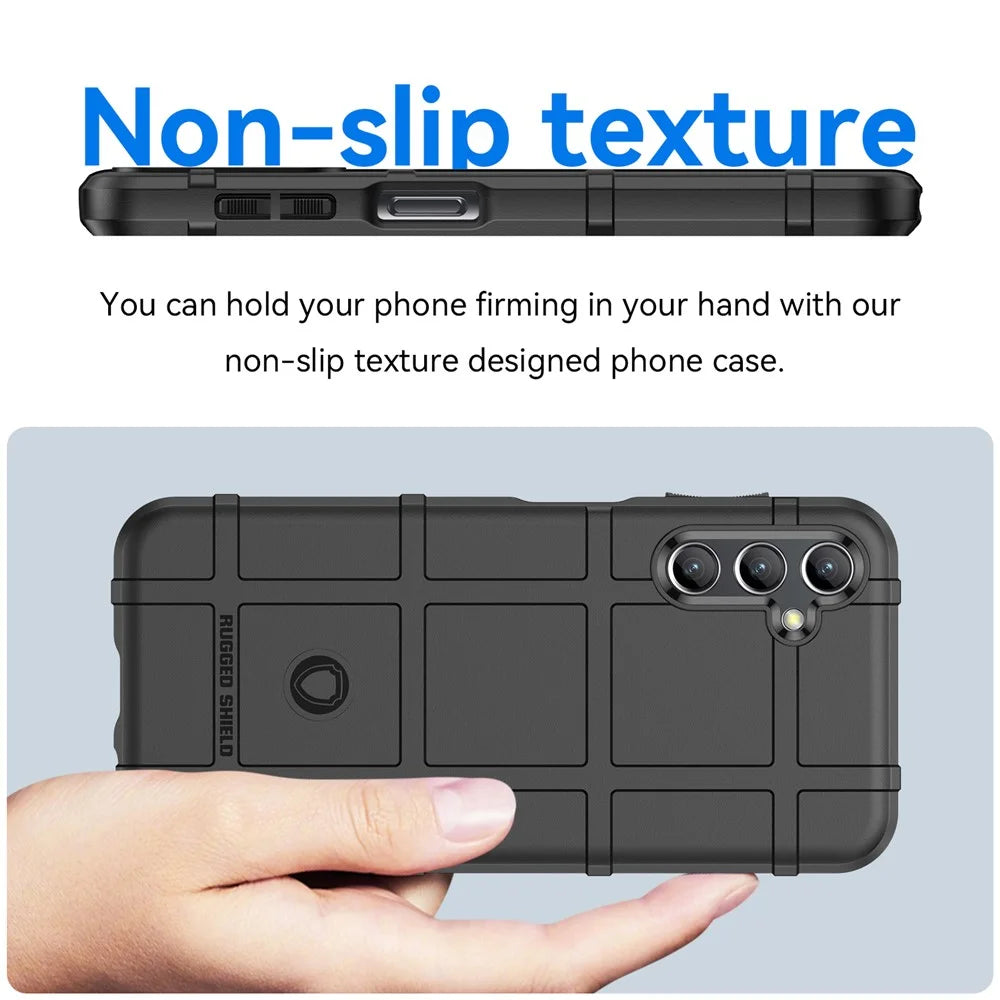 Smartphone Protective Case for Samsung Galaxy A14 4G / 5G, Fall Proof Rugged Square Grid Texture Shockproof Soft TPU Case - Black - 4