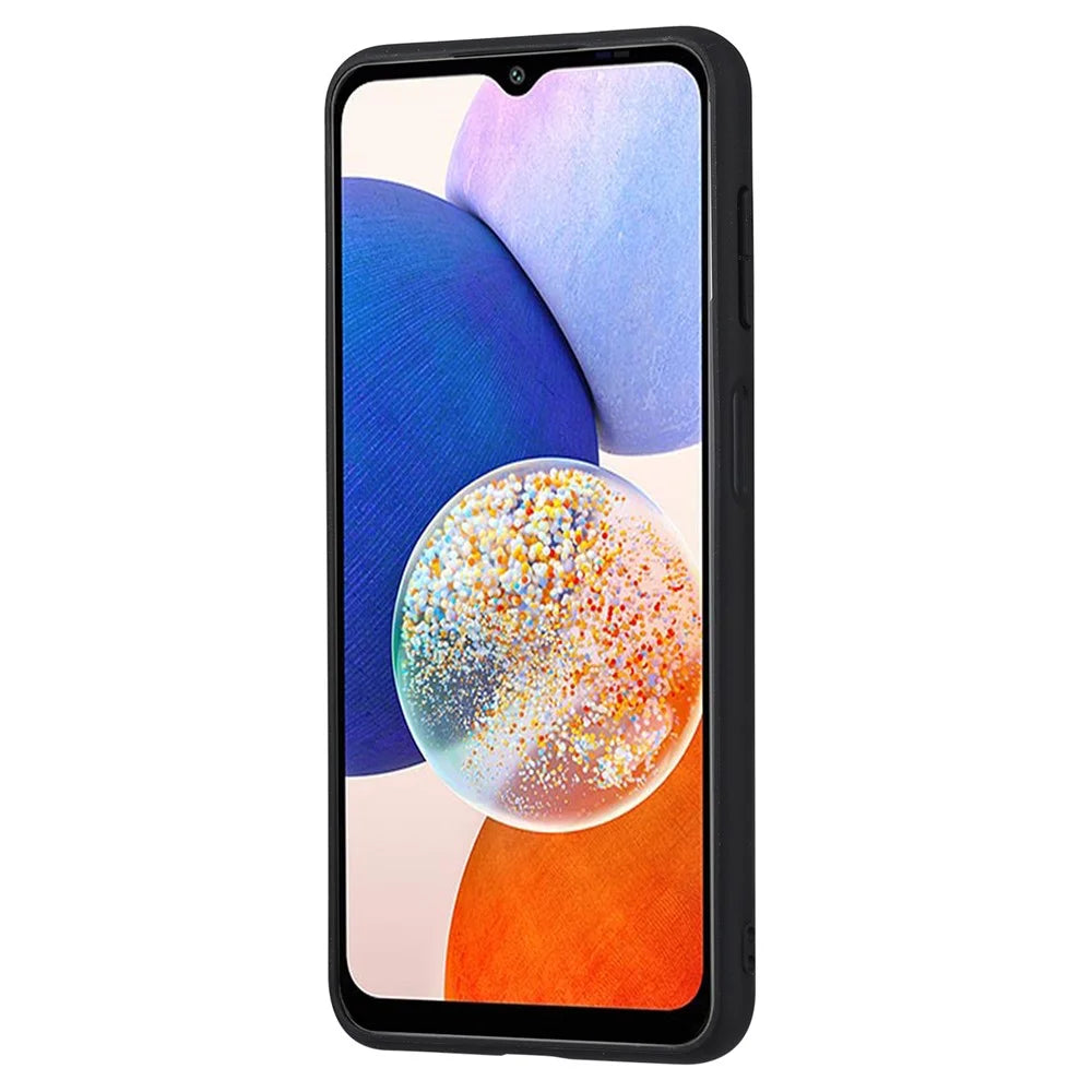 For Samsung Galaxy A14 5G / 4G Calf Texture Phone Case Card Slots Kickstand PU Leather Coated TPU Well-protected Protective Back Cover - Brown - 6