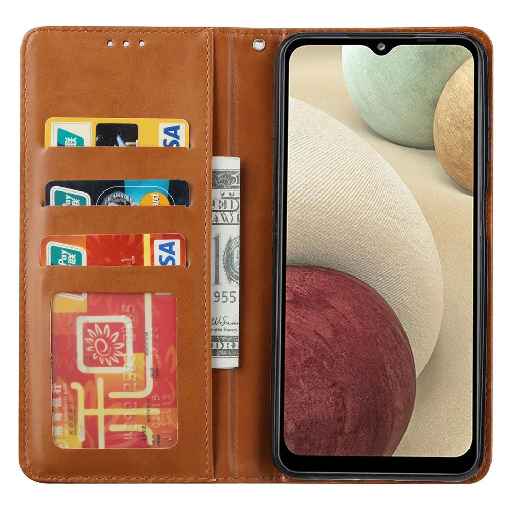 For Samsung Galaxy A34 5G Outer Card Slot PU Leather Case Full Protection Magnetic Auto-absorbed Wallet Stand Phone Cover - Brown - 2