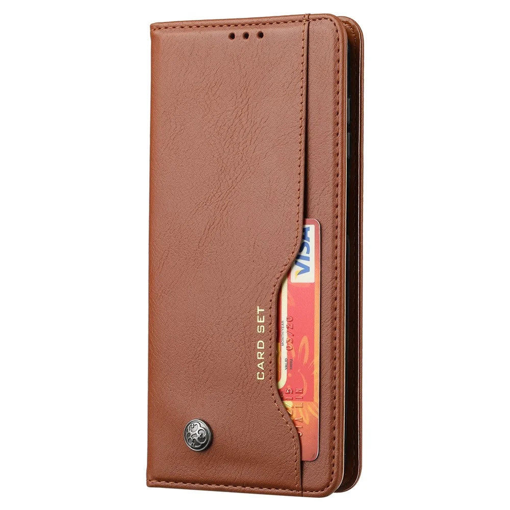 For Samsung Galaxy A34 5G Outer Card Slot PU Leather Case Full Protection Magnetic Auto-absorbed Wallet Stand Phone Cover - Brown - 4