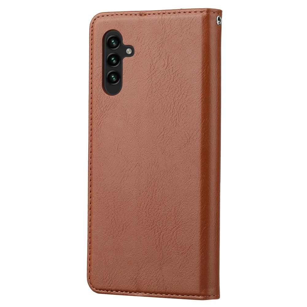 For Samsung Galaxy A34 5G Outer Card Slot PU Leather Case Full Protection Magnetic Auto-absorbed Wallet Stand Phone Cover - Brown - 5