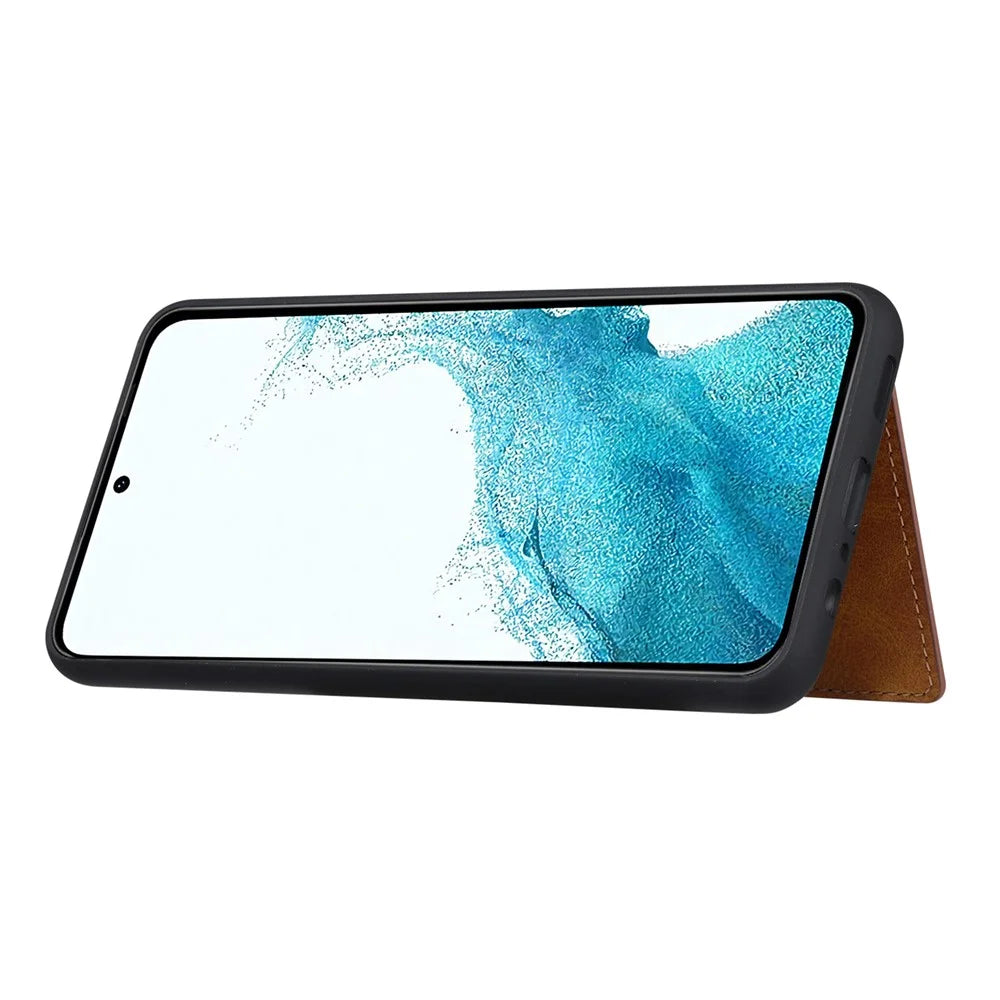 For Samsung Galaxy A54 5G Bump Proof Calf Texture Phone Case Card Slots Kickstand PU Leather Coated TPU Protective Back Cover - Green - 4
