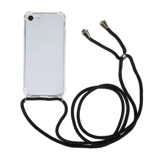 Phone Back Cover for iPhone 7 / 8 / SE (2020) / SE (2022), HD Clear Four Corner Shockproof TPU Case with Lanyard - 1