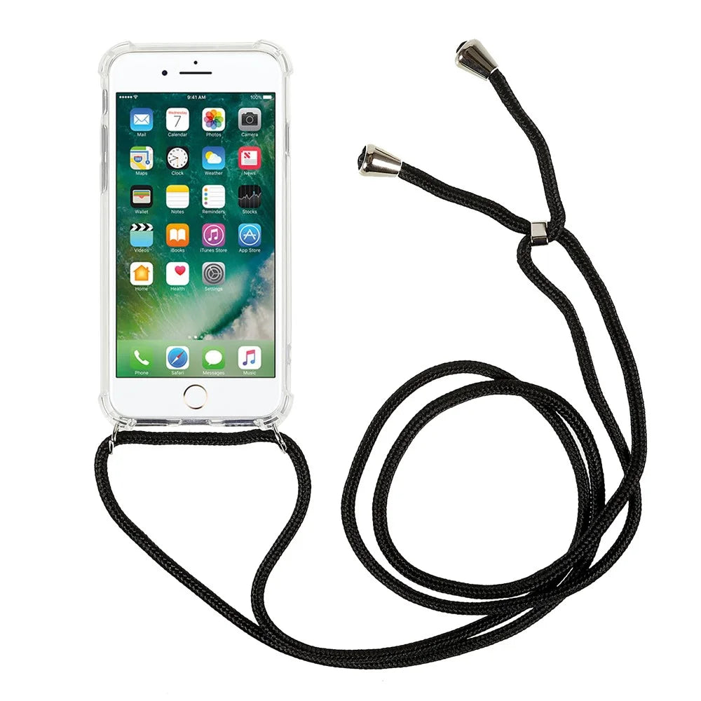 Phone Back Cover for iPhone 7 / 8 / SE (2020) / SE (2022), HD Clear Four Corner Shockproof TPU Case with Lanyard - 2