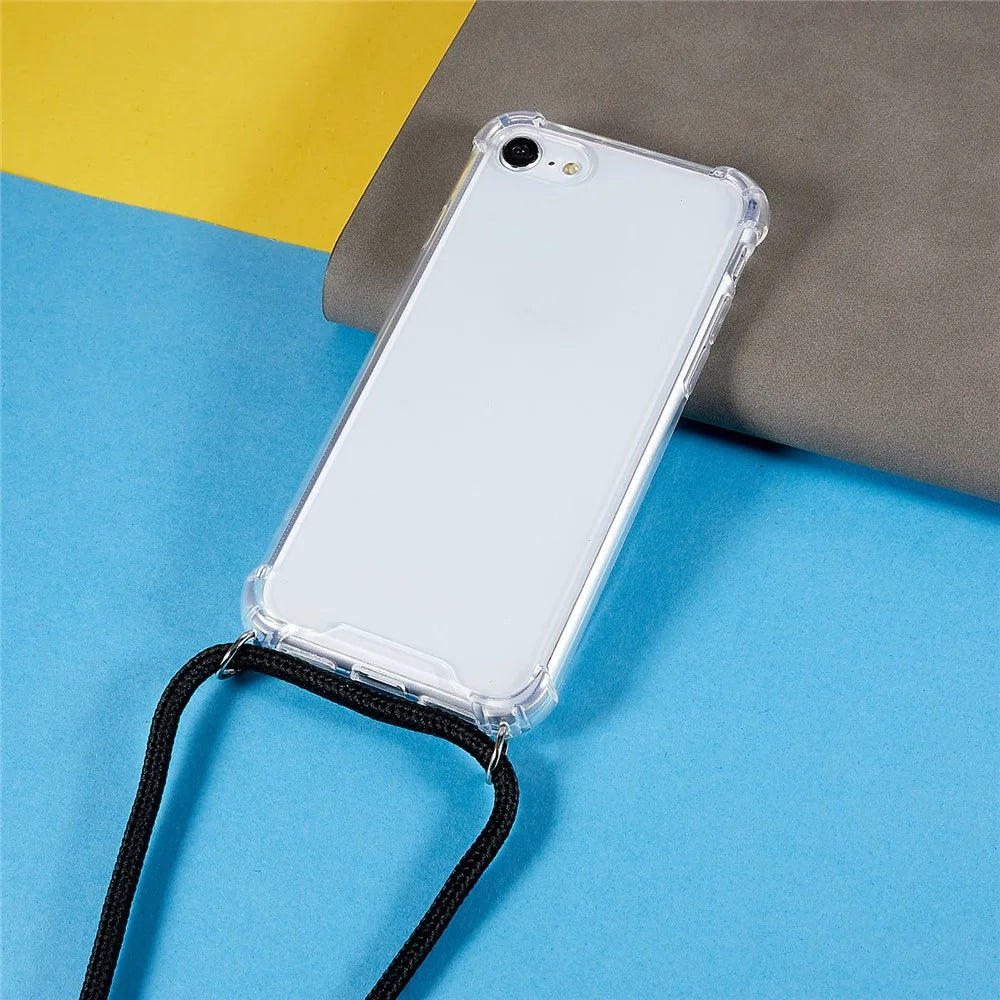 Phone Back Cover for iPhone 7 / 8 / SE (2020) / SE (2022), HD Clear Four Corner Shockproof TPU Case with Lanyard - 3