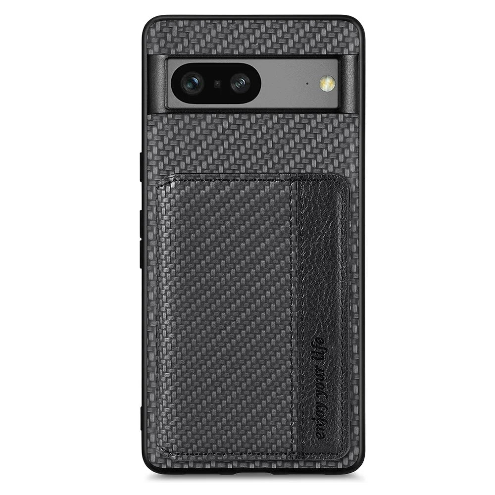 For Google Pixel 7a PU Leather Coated PC+TPU Magnetic Phone Cover Carbon Fiber Texture Shockproof Anti-sratch Phone Case Wallet Kickstand - Black - 2
