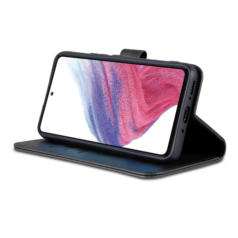 AZNS For Samsung Galaxy A34 5G Shockproof Phone Case Protective Magnetic Flip Leather Wallet Cover with Stand - Black - 3
