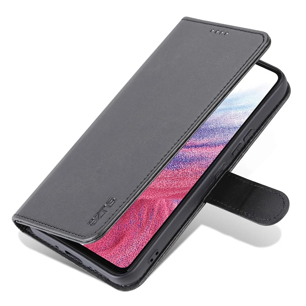 AZNS For Samsung Galaxy A34 5G Shockproof Phone Case Protective Magnetic Flip Leather Wallet Cover with Stand - Black - 6