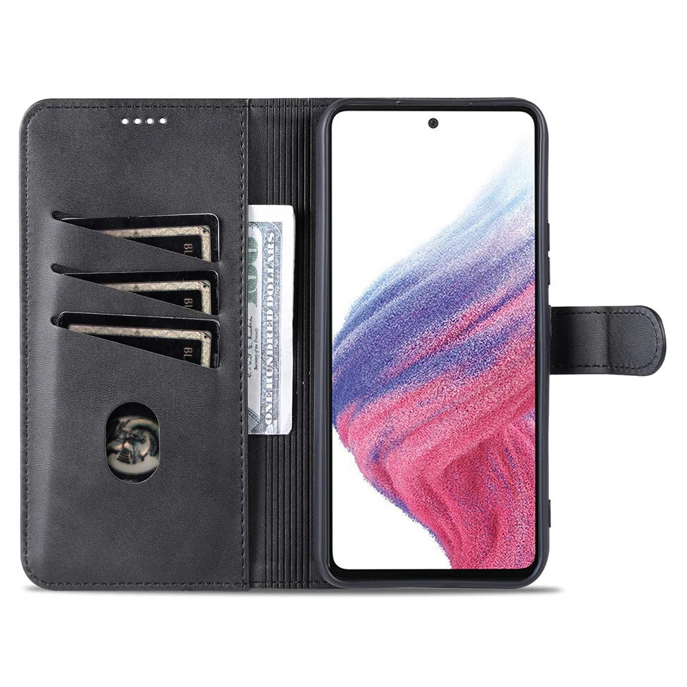 AZNS For Samsung Galaxy A54 5G Magnetic Clasp Phone Case PU Leather Wallet Cover Scratch-resistant Phone Shell with Stand - Black - 2