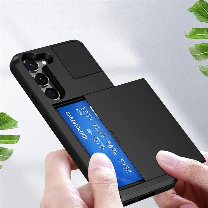 Cell Phone Case for Samsung Galaxy S23, Sliding Card Holder PC + TPU Anti-drop Cover - Black - 4