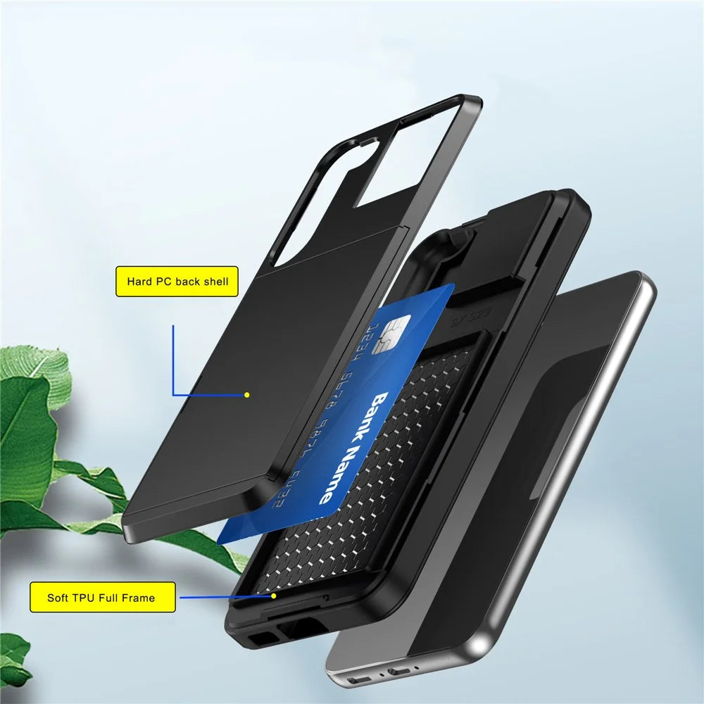 Sliding Card Slot Phone Cover for Samsung Galaxy S23+, PC + TPU Anti-scratch Hybrid Case - Black - 6