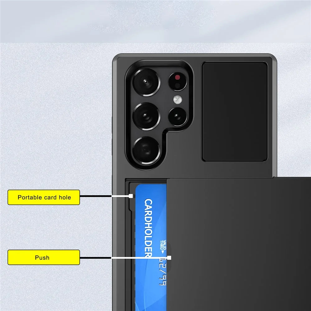 Sliding Card Holder Phone Case for Samsung Galaxy S23 Ultra, Anti-drop PC + TPU Protective Cover - Black - 2