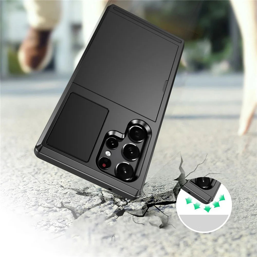 Sliding Card Holder Phone Case for Samsung Galaxy S23 Ultra, Anti-drop PC + TPU Protective Cover - Black - 4