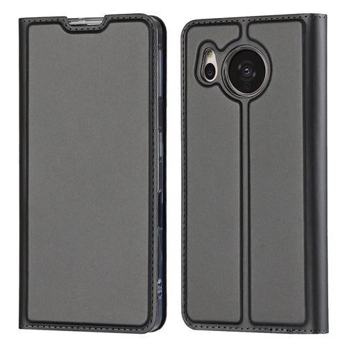 Shockproof Phone Cover For Sharp Aquos Sense 7, PU Leather Phone Case with Stand Card Holder - Black - 1