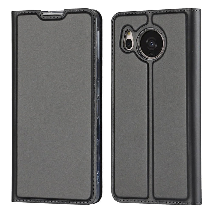 Shockproof Phone Cover For Sharp Aquos Sense 7, PU Leather Phone Case with Stand Card Holder - Black - 1