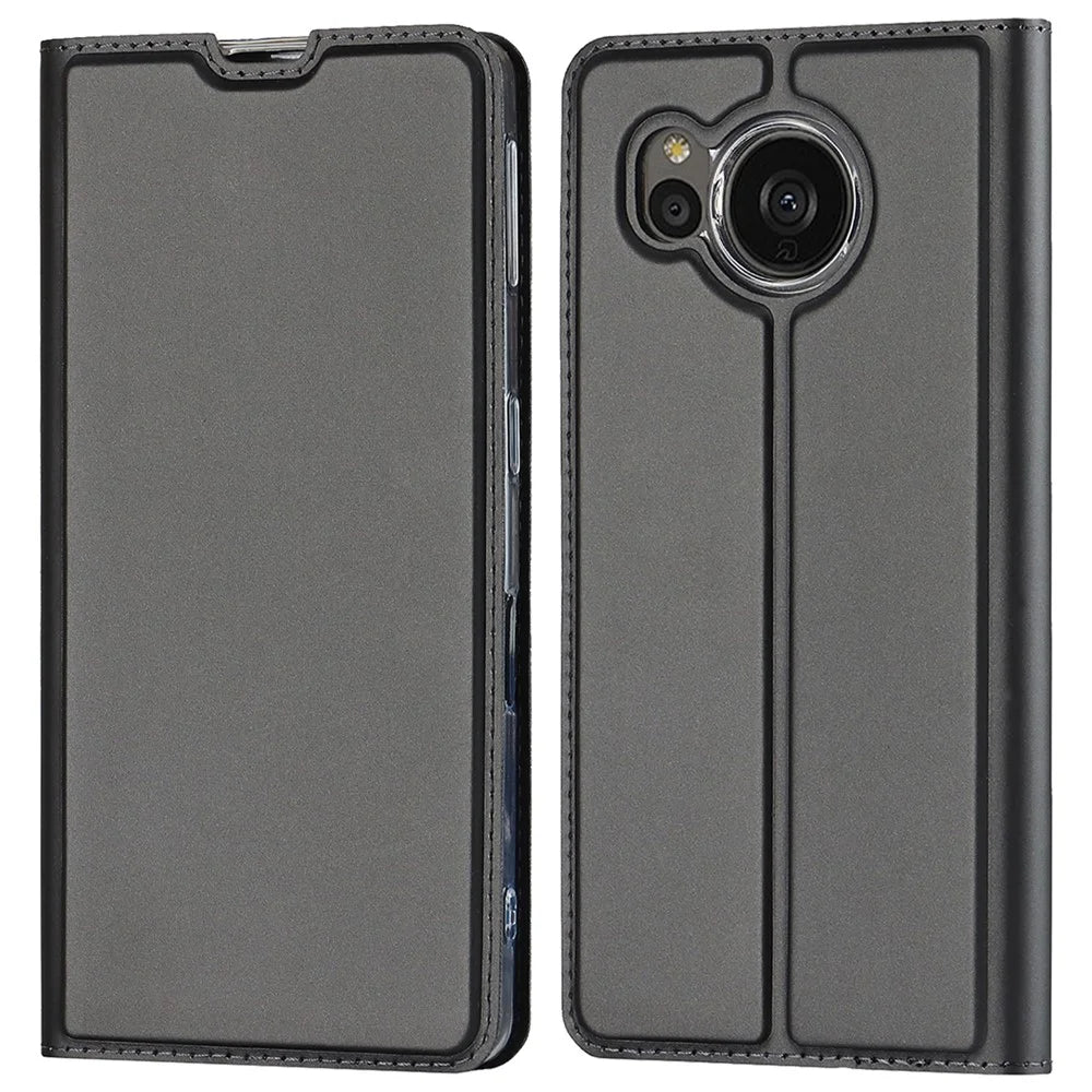 For Sharp Aquos Sense 7 Plus PU Leather Cell Phone Cover Magnetic Anti-drop Phone Case Stand Card Holder - Black - 1