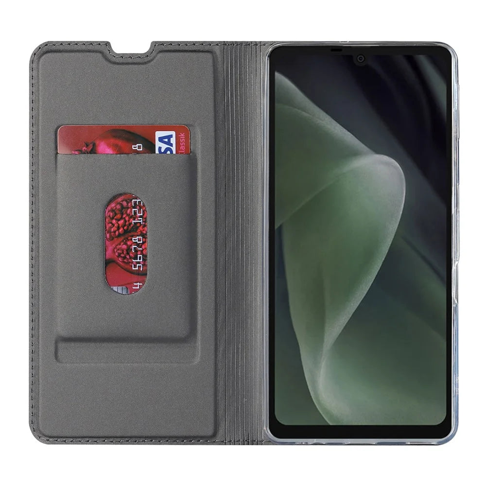 For Sharp Aquos Sense 7 Plus PU Leather Cell Phone Cover Magnetic Anti-drop Phone Case Stand Card Holder - Black - 2