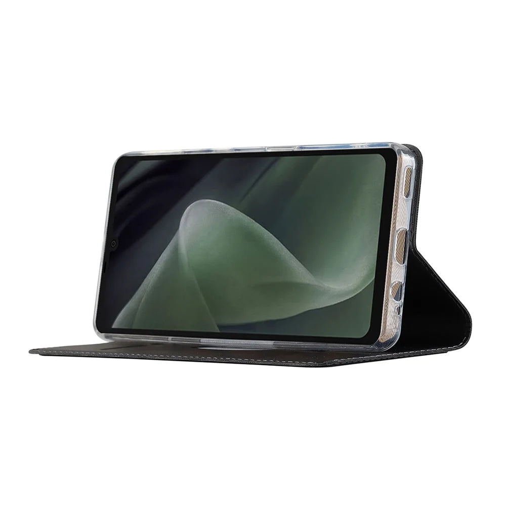 For Sharp Aquos Sense 7 Plus PU Leather Cell Phone Cover Magnetic Anti-drop Phone Case Stand Card Holder - Black - 3
