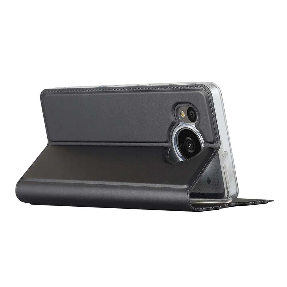 For Sharp Aquos Sense 7 Plus PU Leather Cell Phone Cover Magnetic Anti-drop Phone Case Stand Card Holder - Black - 4