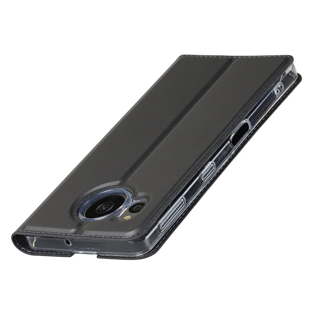 For Sharp Aquos Sense 7 Plus PU Leather Cell Phone Cover Magnetic Anti-drop Phone Case Stand Card Holder - Black - 5