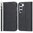 For Samsung Galaxy S23 Shockproof Phone Case PU Leather Silk Texture Phone Cover Wallet Stand with Wrist Strap - Black - 1
