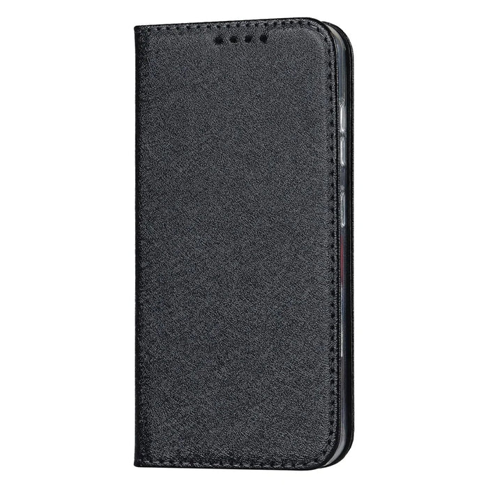 For Samsung Galaxy S23 Shockproof Phone Case PU Leather Silk Texture Phone Cover Wallet Stand with Wrist Strap - Black - 7