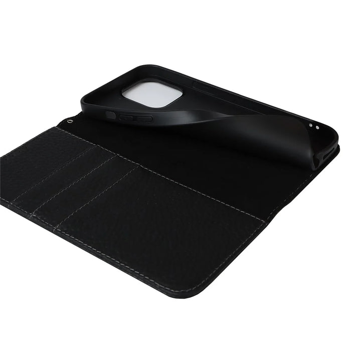 Drop-proof Phone Case for iPhone 14, Genuine Leather Litchi Texture Cell Phone Cover Wallet Stand  - Black - 7