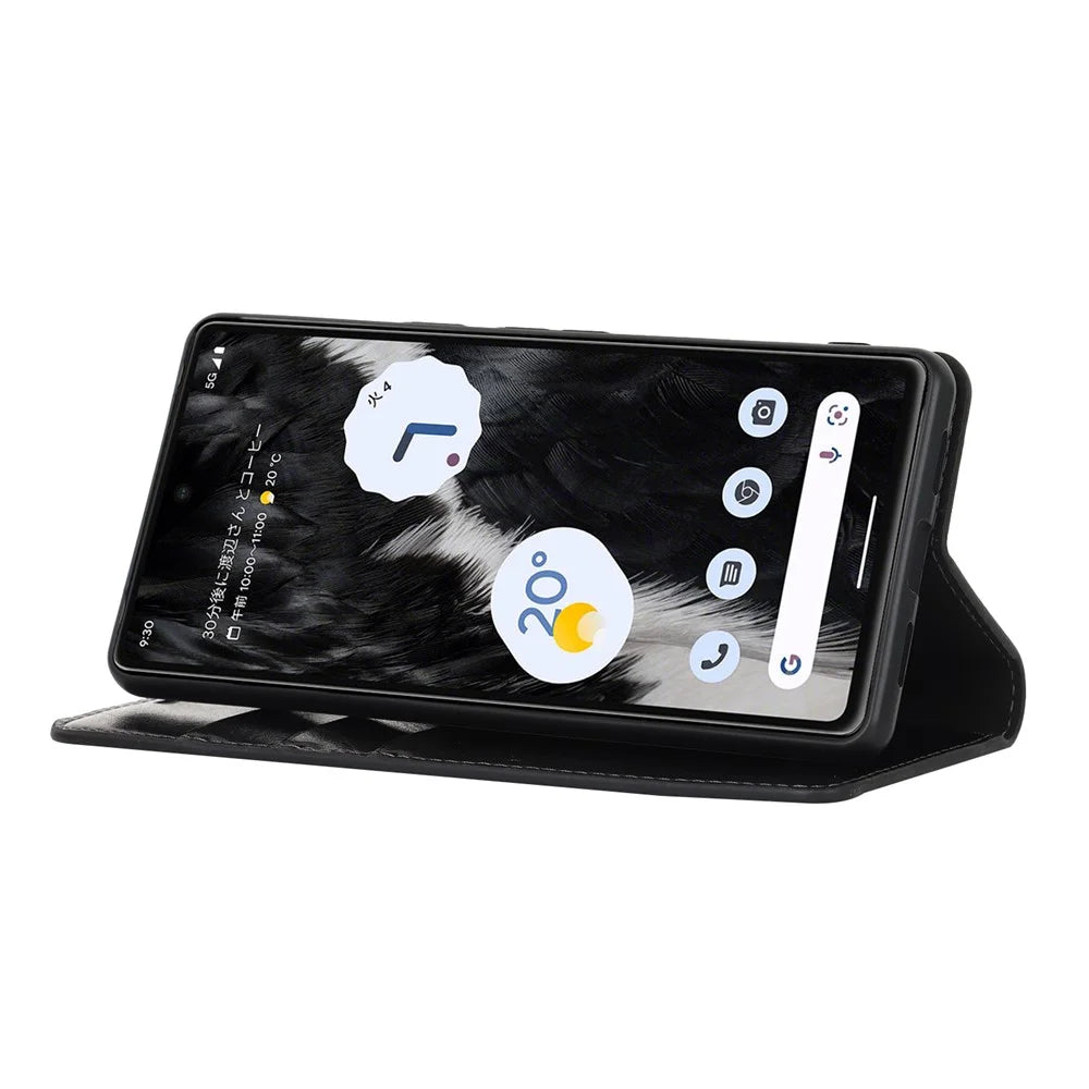 Genuine Leather Phone Cover For Google Pixel 7a, Crazy Horse Texture Magnetic Anti-drop Phone Case with Stand Wallet - Black - 3