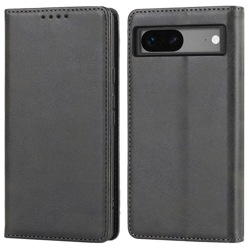 For Google Pixel 7a Anti-drop Phone Cover Calf Texture PU Leather Protective Phone Case with Stand Wallet - Black - 1