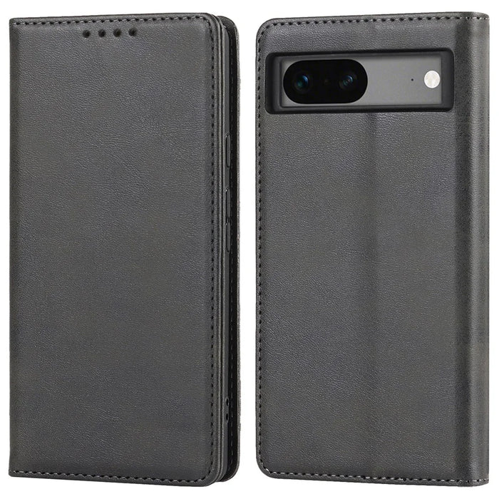 For Google Pixel 7a Anti-drop Phone Cover Calf Texture PU Leather Protective Phone Case with Stand Wallet - Black - 1