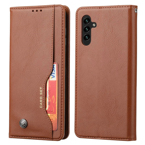 PU Leather Case for Samsung Galaxy A54 5G, Outer Card Slot Magnetic Wallet Stand Phone Cover - Brown - 1