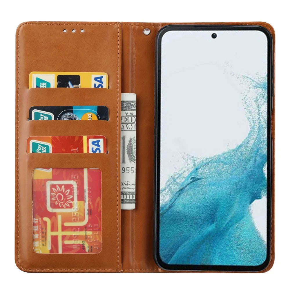 PU Leather Case for Samsung Galaxy A54 5G, Outer Card Slot Magnetic Wallet Stand Phone Cover - Brown - 2