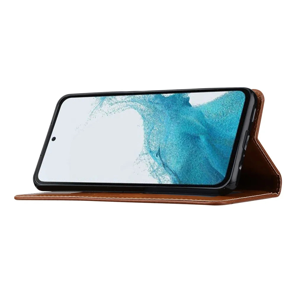 PU Leather Case for Samsung Galaxy A54 5G, Outer Card Slot Magnetic Wallet Stand Phone Cover - Brown - 3