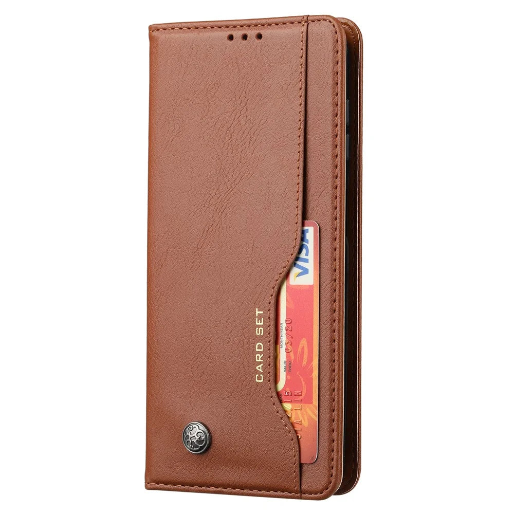PU Leather Case for Samsung Galaxy A54 5G, Outer Card Slot Magnetic Wallet Stand Phone Cover - Brown - 5