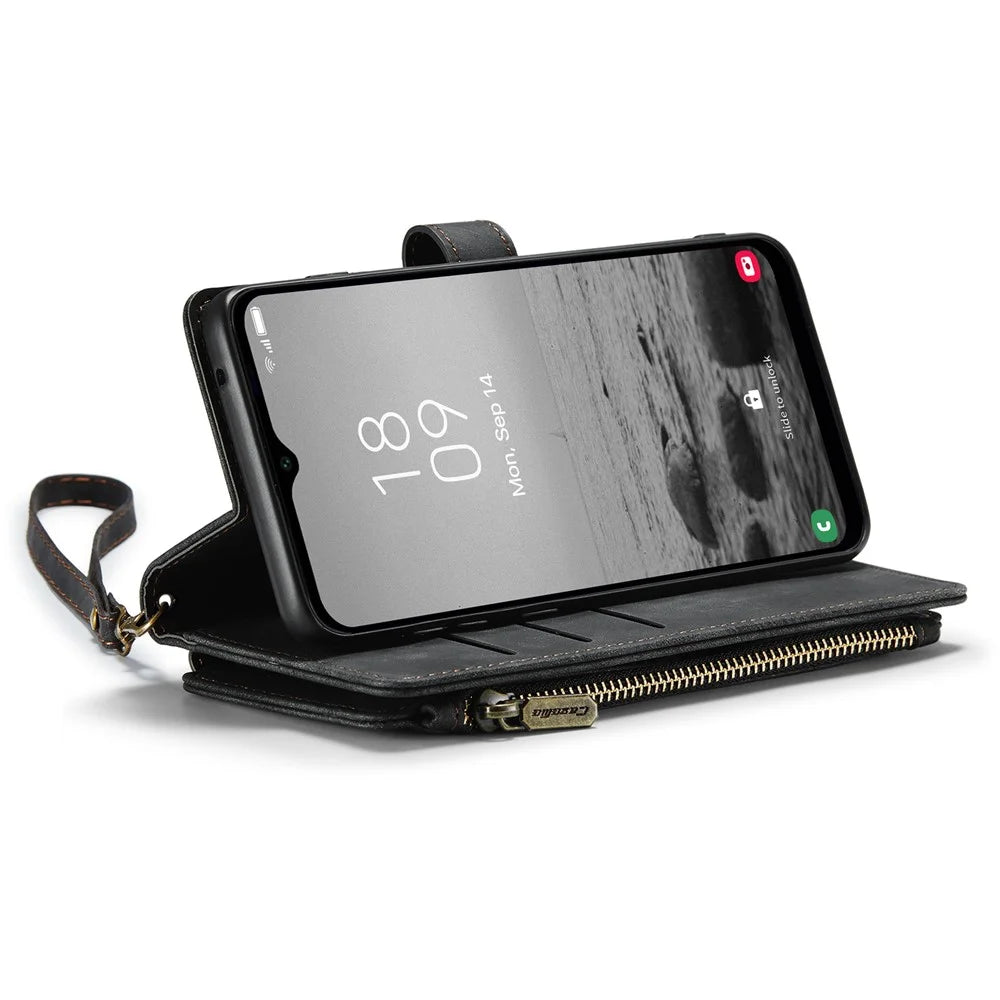 For Samsung Galaxy A34 5G Phone Cases with Strap CASEME C30 Zipper Multiple Card Holder PU Leather Cover - Black - 3
